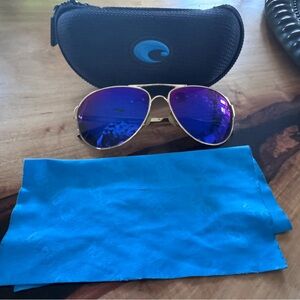 Oakley Caveat Gold Aviator Sunglasses Blue Mirrored Lenses